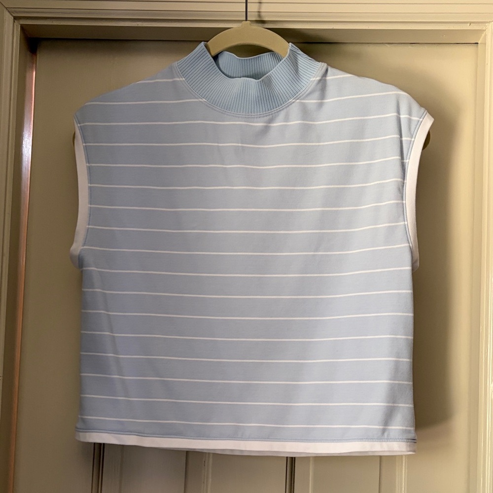 Calia Sleeveless Mock Neck Stripe Top - Light Blue